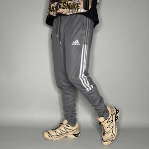 Vintage Y2K Adidas Sweatpants Mens M Grey White 3 Stripes Ankle Zippers Joggers